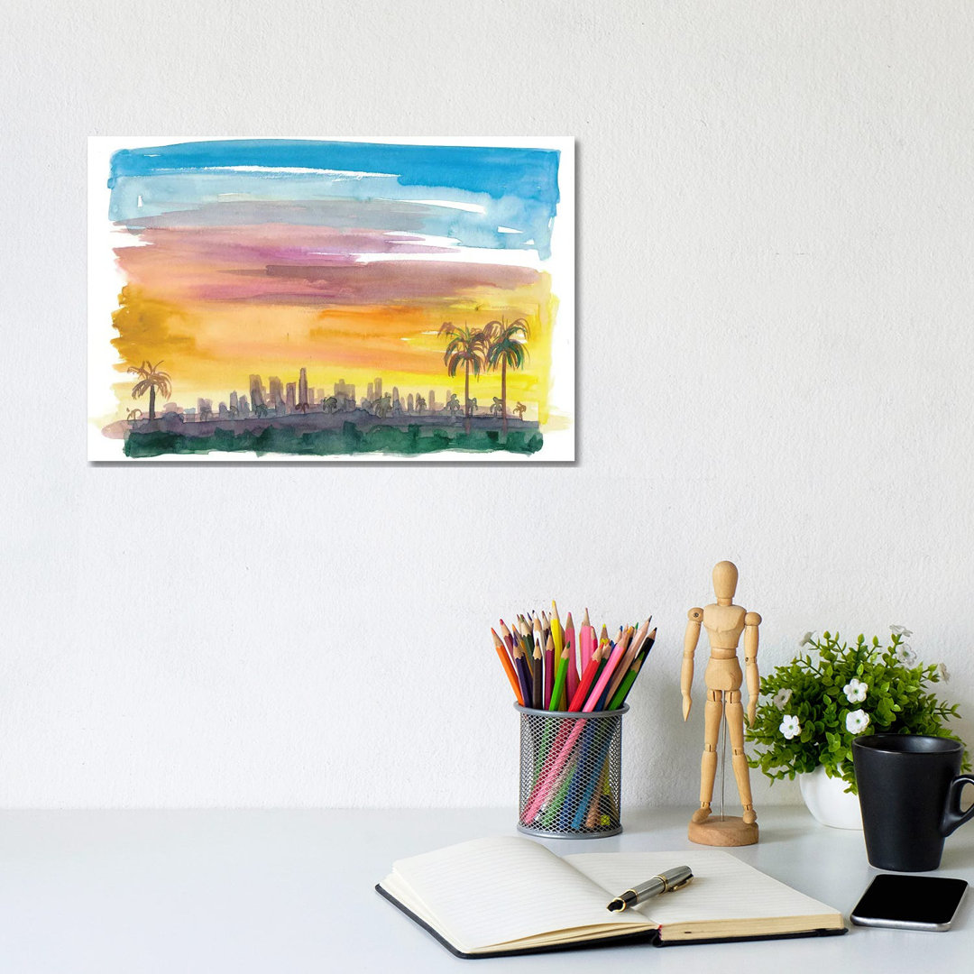 Los Angeles California Skyline In Golden Sunset Mood by Markus & Martina Bleichner - Wrapped Canvas Gallery-Wrapped Canvas Giclée