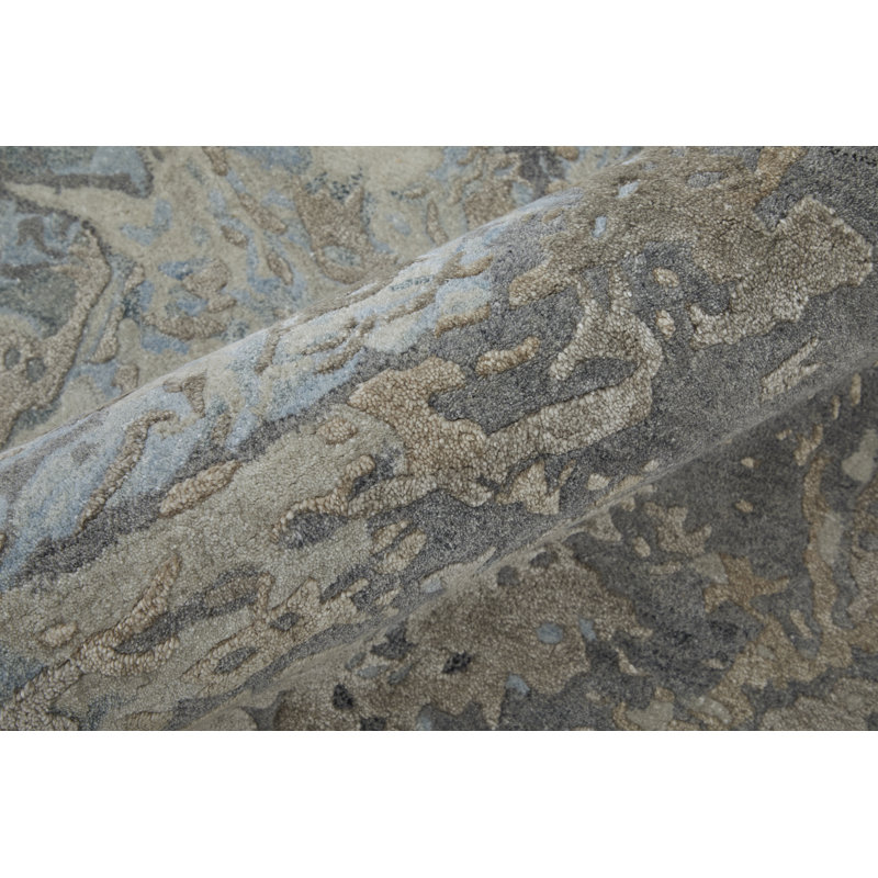 Zarah Modern Watercolor, Gray/Tan/Blue, 8' X 10' Area Rug, Rectangle 9' x 12'