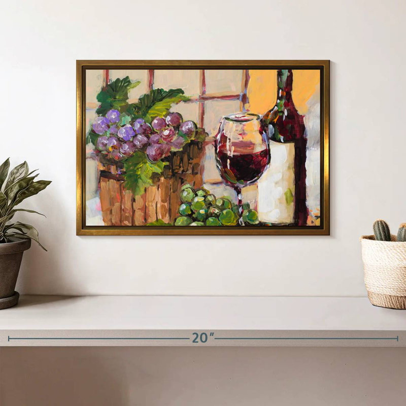 Nature morte au vin classique, Cadre flottant doré, 13 po x 9 po