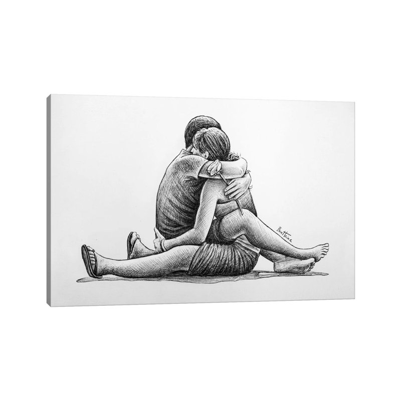 Hug par Ben Heine-impression de dessin, Toile tendue, Pas de tapis, H 18 po x l 26 po x P 1,5 po