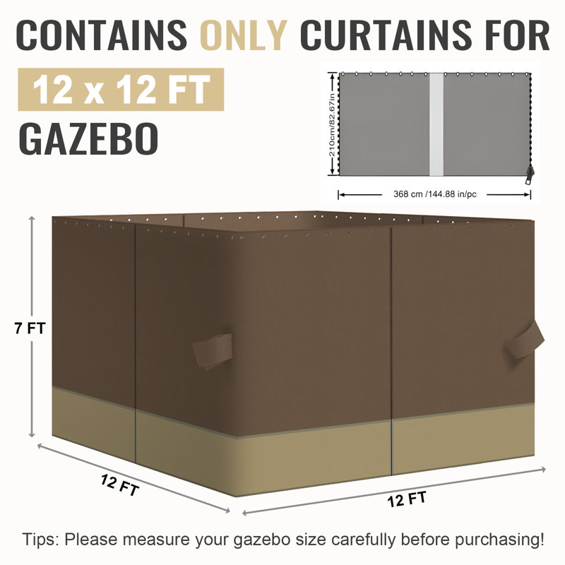 4-Panel Outdoor Gazebo Curtains, 82.7" H x 144" W144" D, Brown/Khaki