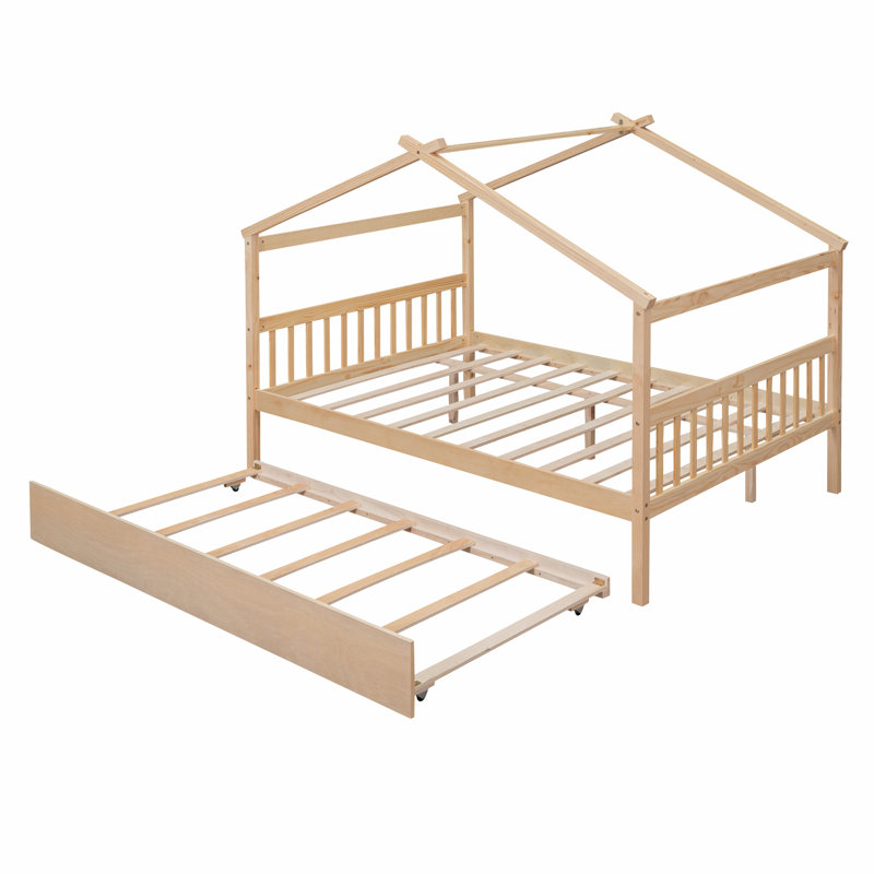 Aashini Kids Platform with Trundle, Full, Natural
