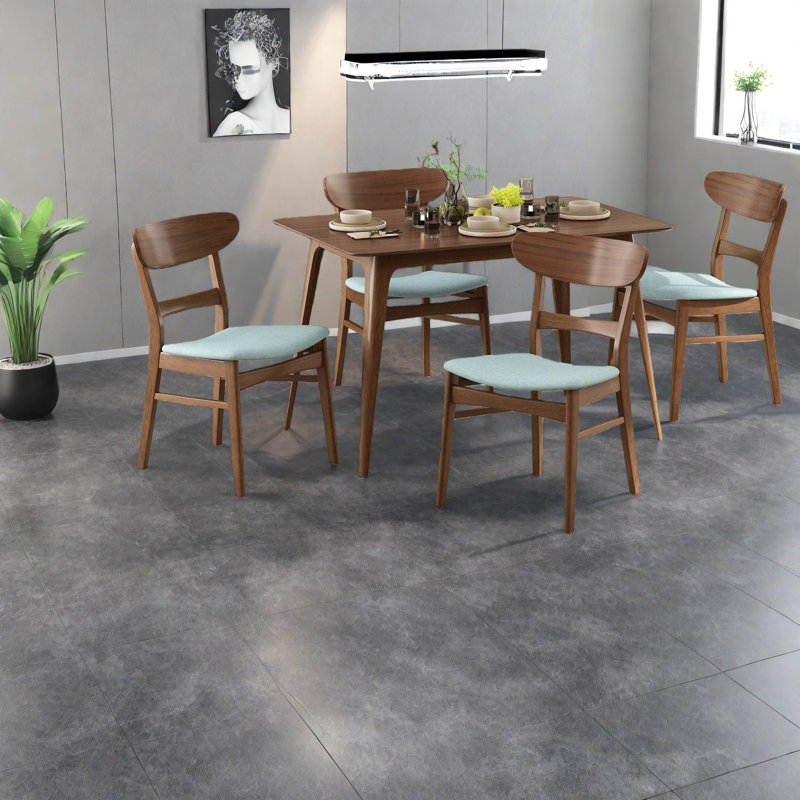 Ensemble de table de salle à manger de style Mid-Century moderne, structure en bois d'hévéa, menthe / noyer, idéal pour les espaces compacts