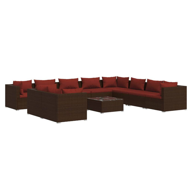 Ensemble de conversation modulaire 9 pièces, 5x coin + 5x milieu + table, Brun et rouge cannelle