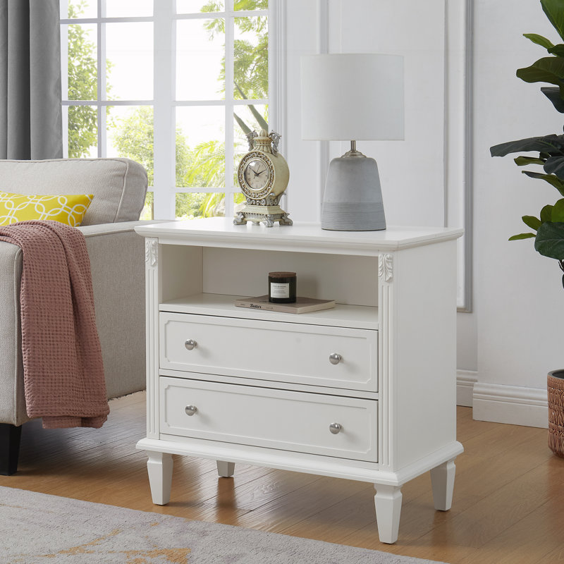 Table de chevet 2 tiroirs, Blanc