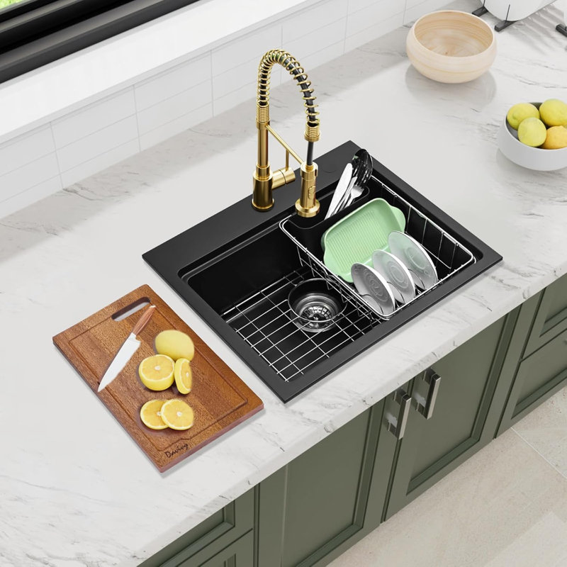 Évier de cuisine à double cuve à montage simple en granit 22 pouces avec accessoires Davivy