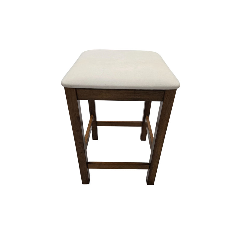 Elegant Brown 24.25" Counter Stool with Space-Saving Backless Design, White Fabric/Golden Oak Frame