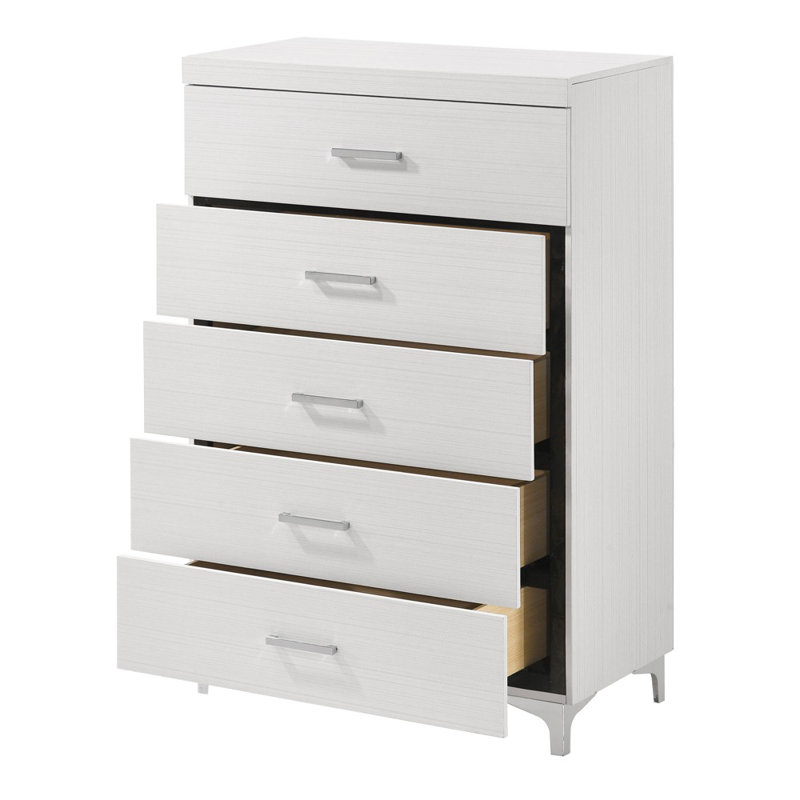 Commode de rangement en bois blanche à 5 tiroirs pour meubles de chambre à coucher | Idée de cadeau
