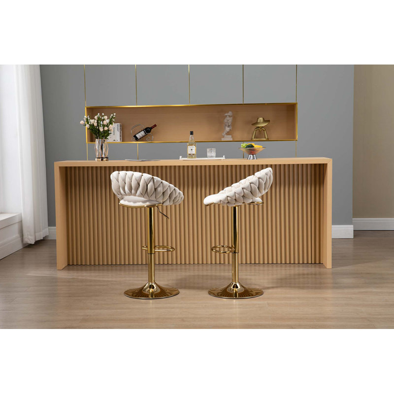 Hassiem Swivel Upholstered Adjustable Height Counter Stool with Metal Frame, Ivory