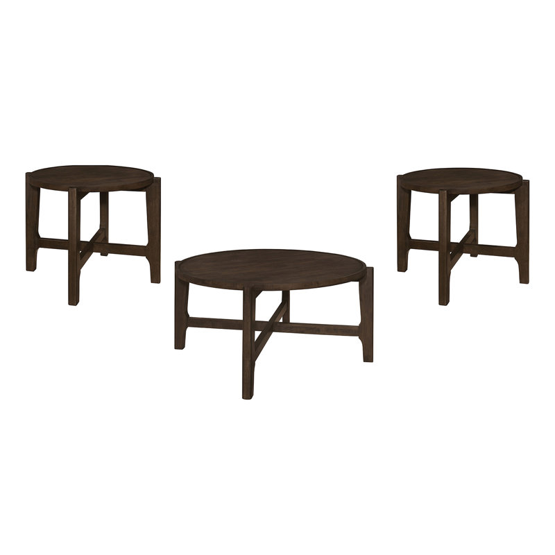 Ensemble de 3 tables basses et tables de bout en bois brun foncé