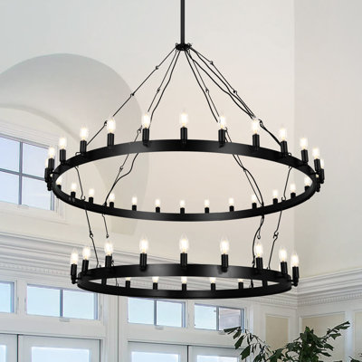 48-Light Wagon Wheel Chandelier Black Chandelier Living Room Chandelier Farmhouse chandelier