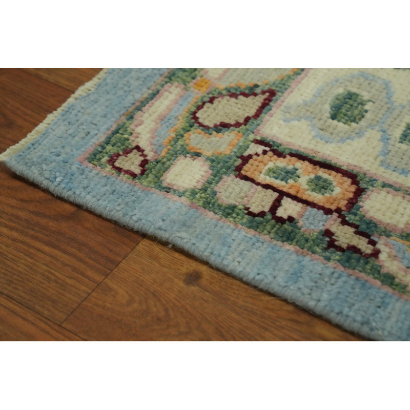 Tapis géométrique en laine teinté Oushak