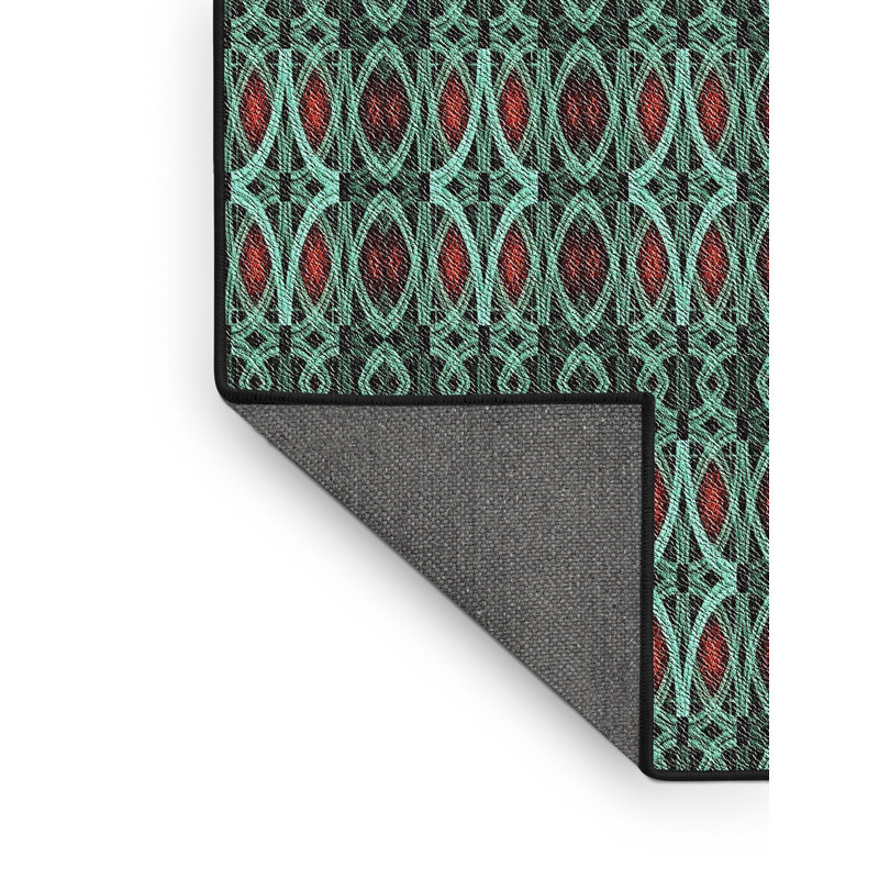 Tapis vert/rouge tissé à la machine, Rectangle 5 pi x 7 pi