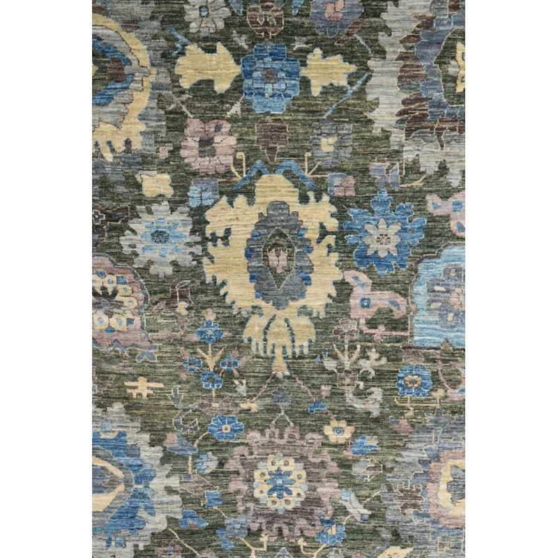 Tapis vert nouvel âge rectangulaire unique 8 pi 9 po x 11 pi 5 po New Turkmen