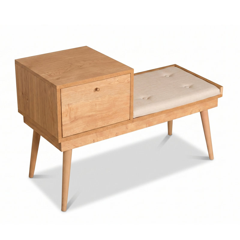 Banc de rangement en bois avec siège rembourré Callum