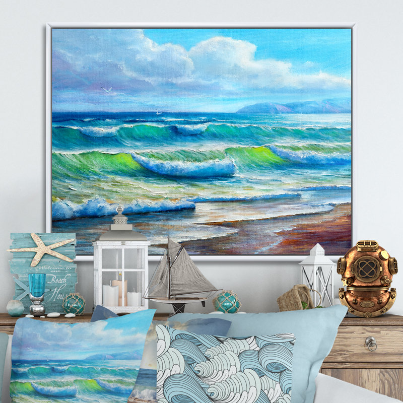 «Blue Ocean Waves Scenery V» - Décoration murale en toile nautique et côtière, H 24 po x l 36 po x P 1 po