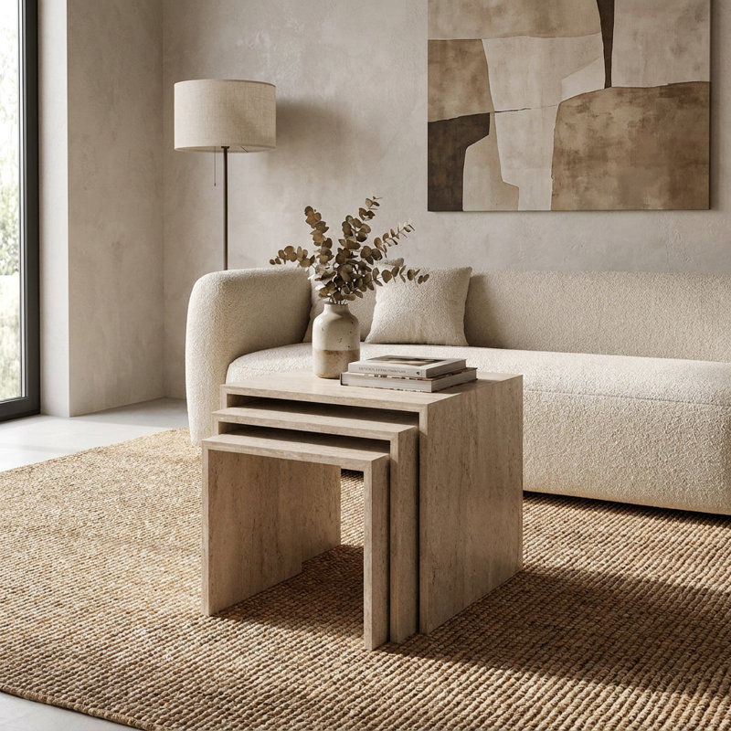 Cassia Travertine Block Nesting Tables
