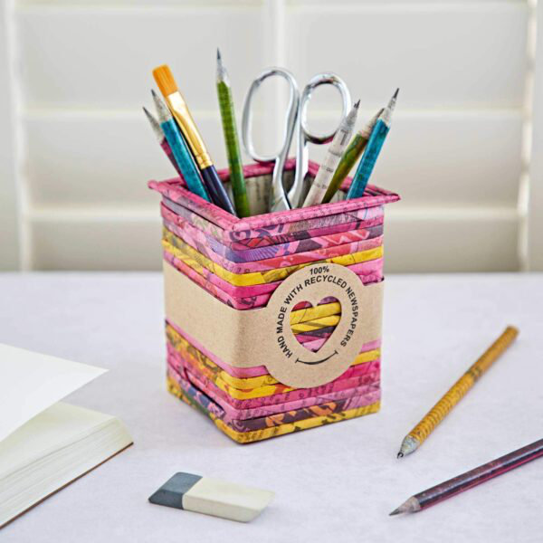 Cardboard / Paper Pen Holder, Red/Pink/Yellow