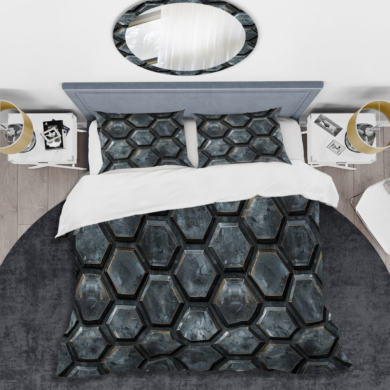 Ensemble de housse de couette gris métallique octogone - Glam, Housse de couette pour grand lit + 2 taies décora