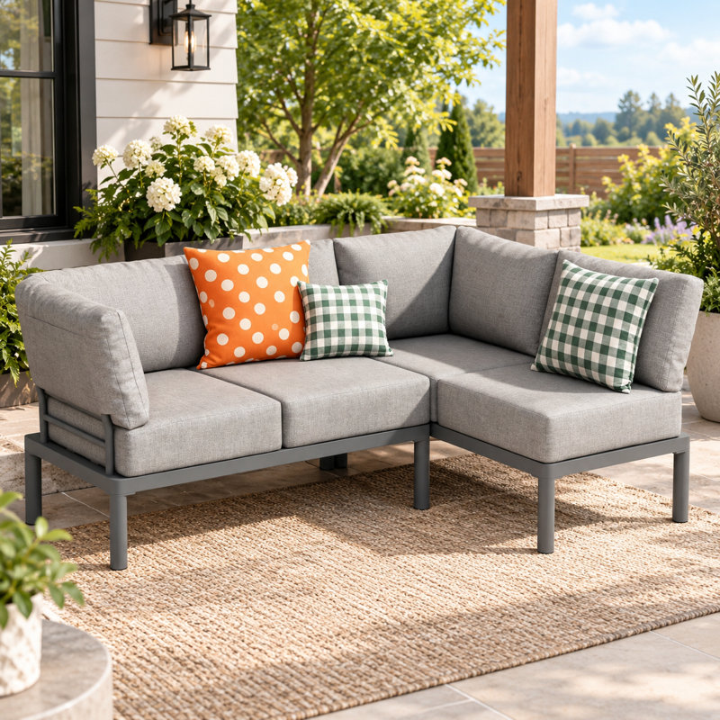 Canapé modulaire de patio en aluminium pour 4 personnes, gris, Grey