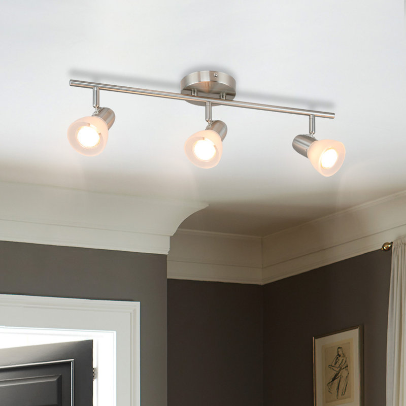 Luminaire sur rail de cuisine à 3 lumières avec verre fixe, éclairage sur rail fixe moderne nickel brossé XIN-TR1237-3-BN