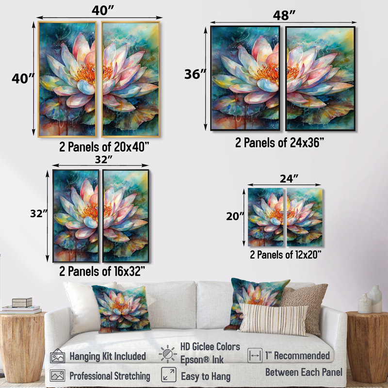 Navarrette - décoration murale grand lotus, 36" H x 48" W, Impression encadrée flottante, Black
