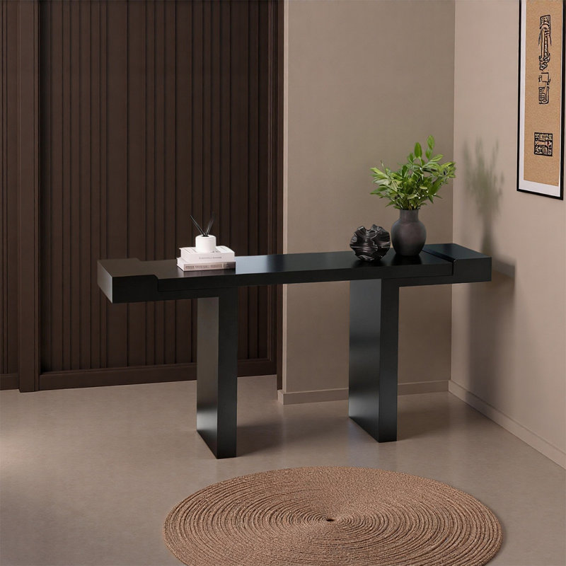 Console de hall d'entrée asymétrique en bois massif, Noir, H 33,46 po x l 47,24 po x P 13,78 po, Noir