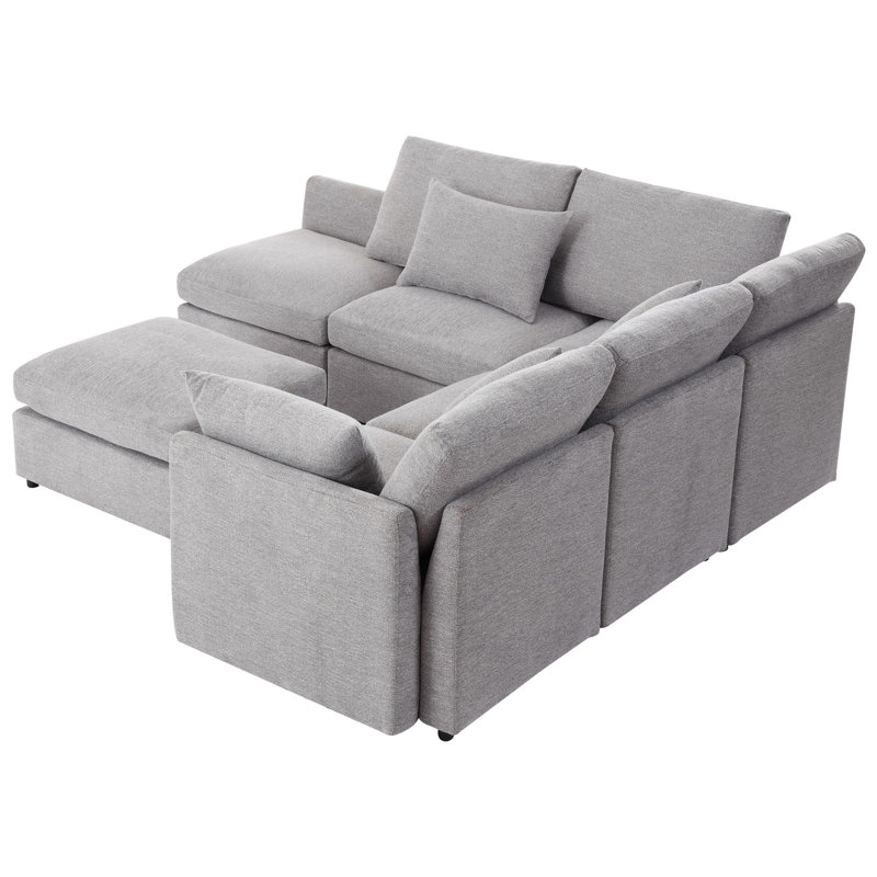 Canapé modulaire modulaire en U, Chenille gris pâle