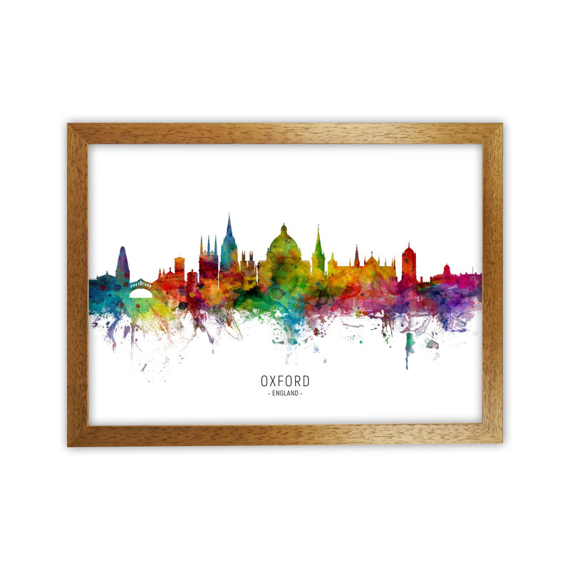 Oxford England Skyline by Michael Tompsett - Print, Brown Framed, 25cm H x 34cm W x 3cm D