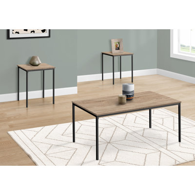 Ensemble de table, ensemble de 3 pièces, café, bout, métal noir, stratifié taupe foncé, contemporain, moderne