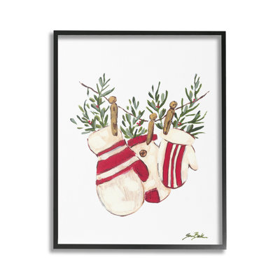Winter Mittens on Clothesline  Framed Giclee Art by Sara Baker