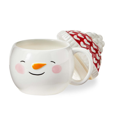 Snowman Lidded Mug Multicolored Ceramic Everyday 16 Oz