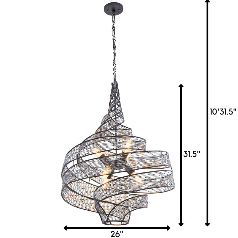 Flow 6-Light Twist Pendant - Steel, Steel, 31.5" H x 26" W x 26" D