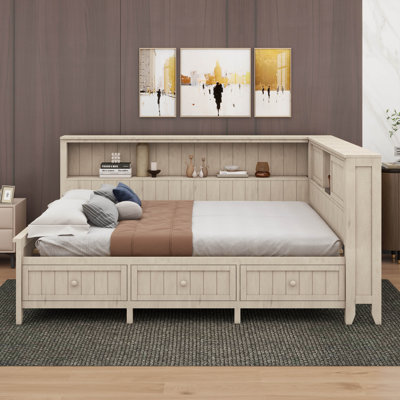 Stylish Wood Daybed With Convenient Storage Shelves And Drawers