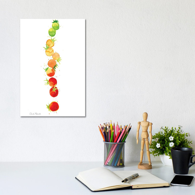 «Tomate Ombre Stack» par Claudia Bianchi - peinture sur toile tendue, H 12 po x l 8 po x P 0,75 po