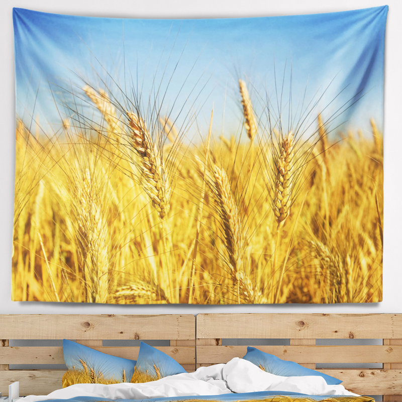 Tapisserie de champ paysage doré doré clair, H 32 po x l 39 po