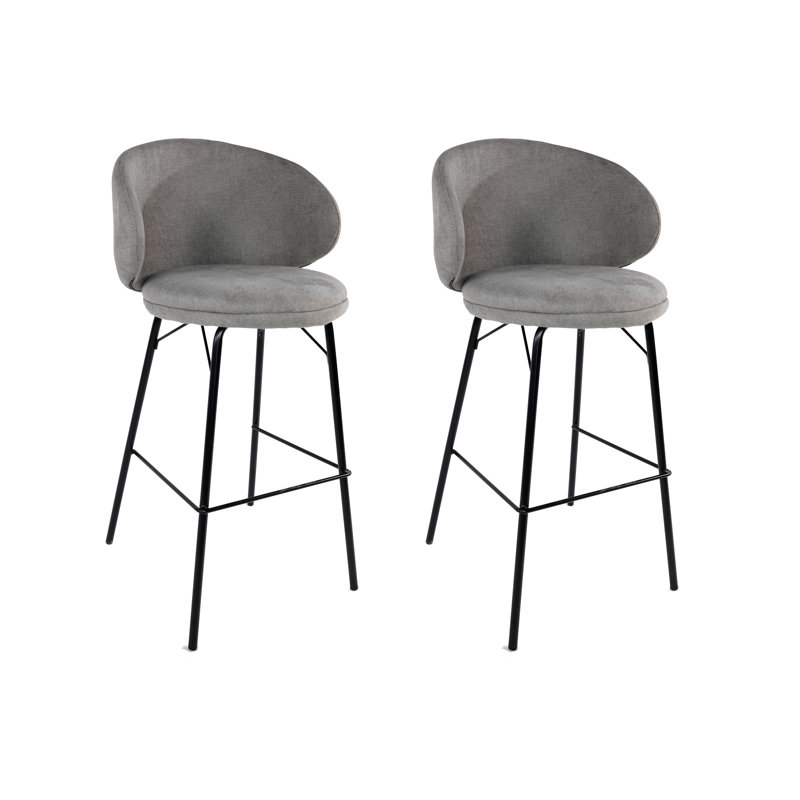 Tabouret de bar de style moderne, surface en similicuir rembourré, structure en acier, Gris