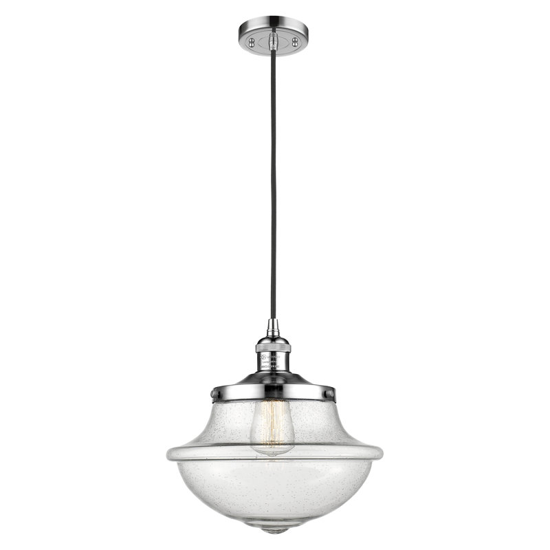 Luminaire suspendu simple à 1 lumière Baptiste, Grainé, Ampoule DEL 6 watts Vinage, Chrome poli