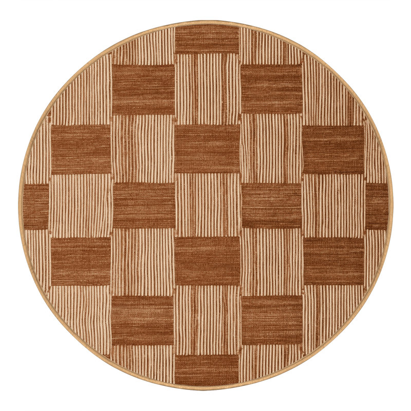 Tapis brun à carreaux lavable à la machine, Rond 7 pi