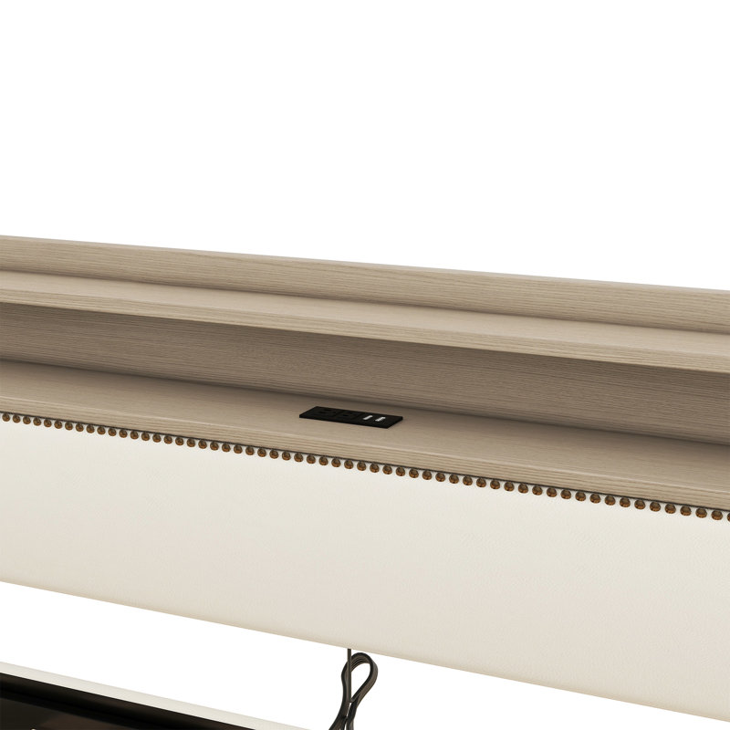 Lit de jour simple rembourré beige avec espace de rangement, fonction de charge à DEL et tiroir de chargement, lumières pour une nuit de détente paisible