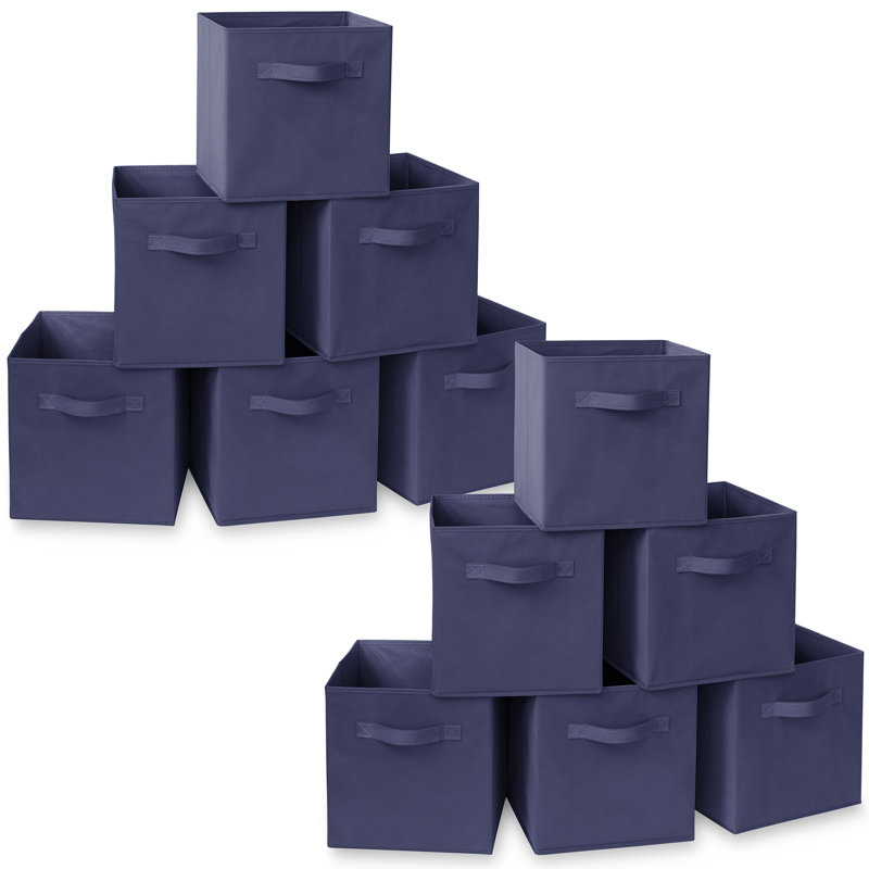Collapsible Fabric Cubes, 11" Storage Bins (Set of 12), Navy Blue