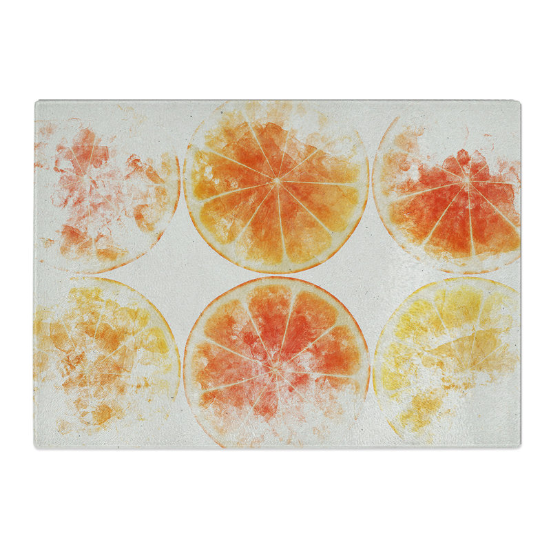 Orange Fruit Slices Watercolour Chopping Board, 0.4cm H x 28.5cm W x 39cm L