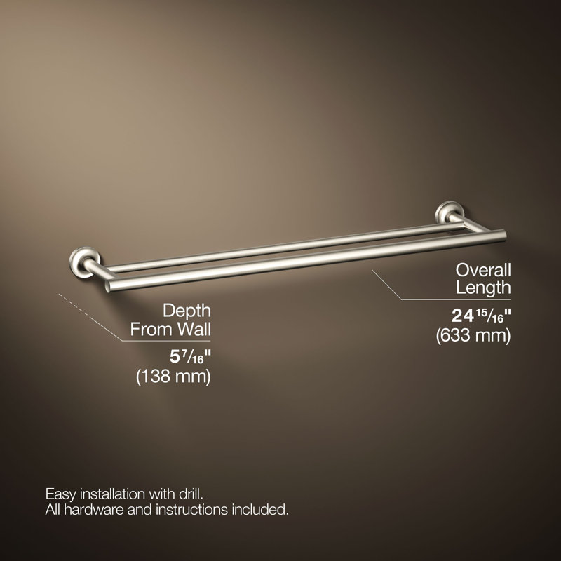 Purist® Double 24" Wall Mounted Towel Bar, Vibrant Brushed Nickel