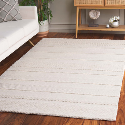 Tapis naturel rayé en laine / coton tissé à plat à la main Brookneal