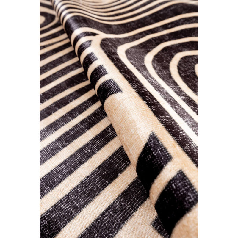 Tapis décoratif en polyester noir à rayures beige doux, Rectangle 2 pi 8 po x 5 pi