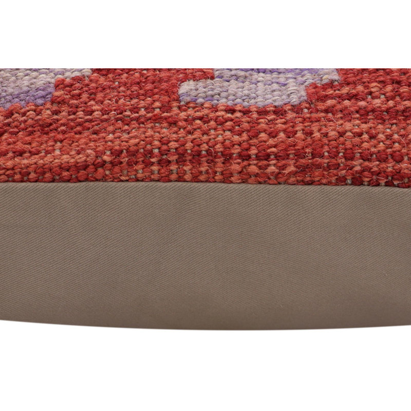 Coussin rustique en kilim tissé à la main rustique Shaw, H 20 po x l 20 po, Rouge / vert / orange / beige