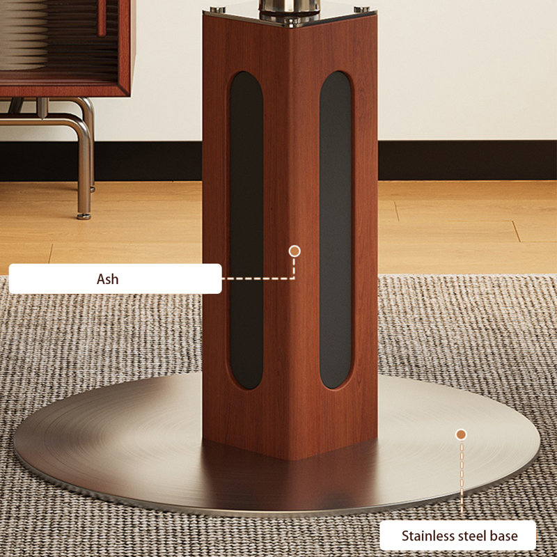 Black&Walnut Round Sintered Stone Dining table, 29.53"H x 39.37"L x 39.37"W