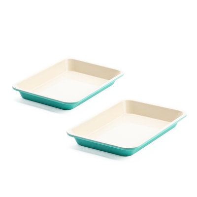 GreenLife Healthy Ceramic Nonstick 13" X 9" Quarter Cookie Sheet Baking Pan 2-Piece Set, Turquoise