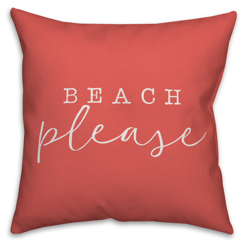 Textual Outdoor Throw Pillow, 16" H x 16" W, Coral