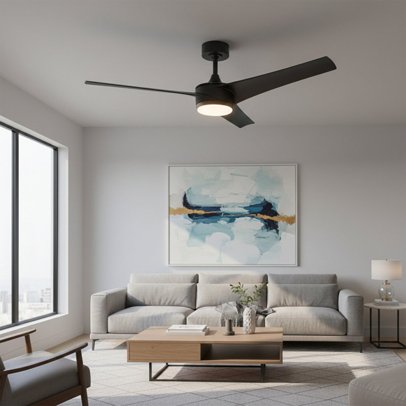 Velocity 52in 3-Blade Smart Ceiling Fan 2700K-6000K CCT Tunable Range LED Light Kit in Matte Black with Remote Control Works With iOS or Android App